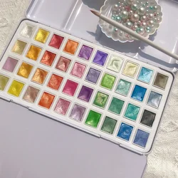 40-color Pearlescent Watercolor Paint Iron Box Set for Children Students Beginners Professional Art Tools Solid Pigment