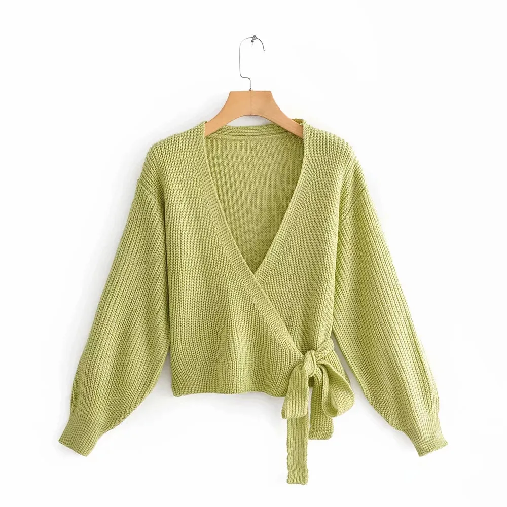 

Knitted Cardigan sweater Women autumn v-neck Solid Clothing Sweater Fashion Bottom lace-up Cardigan for Female