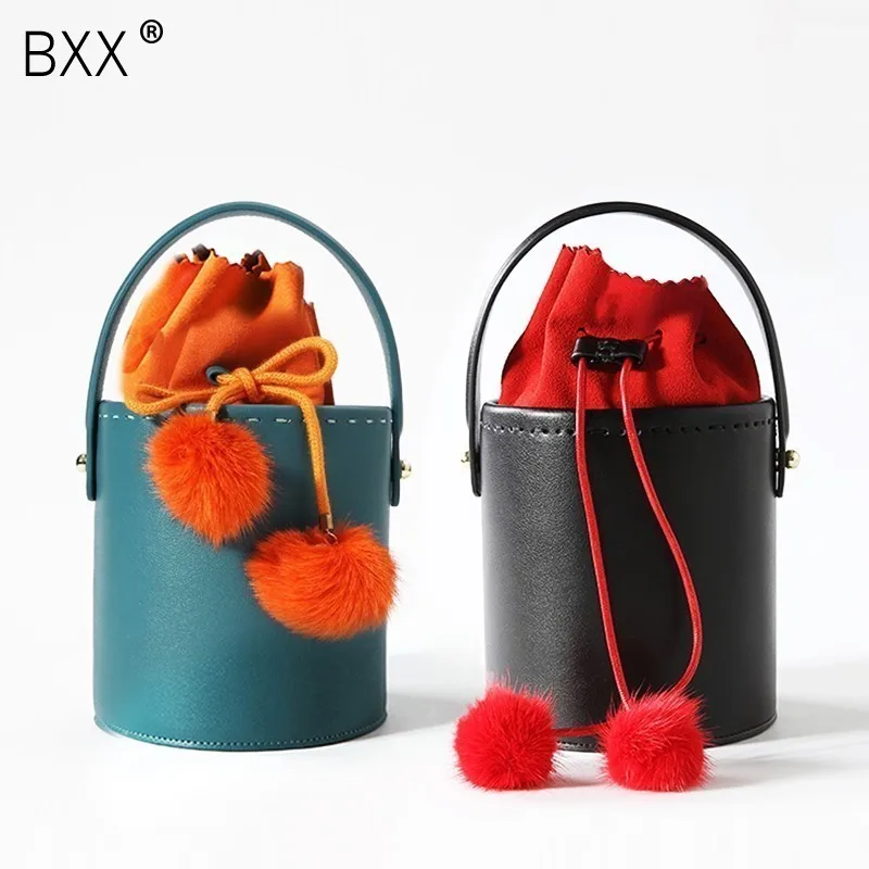 

[BXX] 2020 Winter Women's Large Capacity Bucket Bag Beach Handbag PU Leather Drawstring Portable Bags OE408