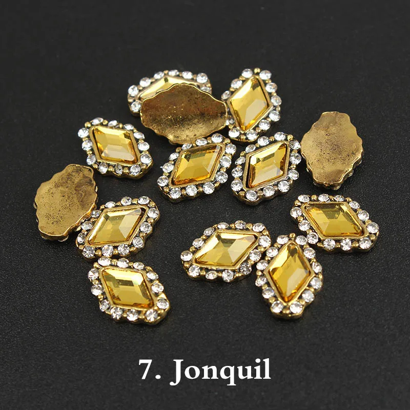 Jonquil 9x12mmNew в винтажном стиле в виде ромбов дизайн ногтей Стразы с позолоченным основанием; комплект со стеклянными стразами 10 шт./30 шт. роспись ногтей - Цвет: Jonquil