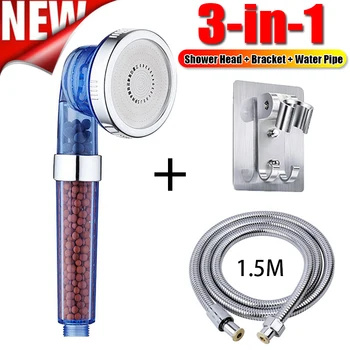 

3-in-1 Multifunction Adjustable Jetting Shower Head Bathroom High Pressure Water Saving Filter SPA With Bracket And Shower Hose