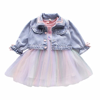 

Girls Clothing Set 2PCS Princess Mesh Dress Denim Jacket Kids Casual Clothes Outerwear Suit for Children Girls Outfits