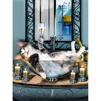 

5D DIY Diamond Embroidery Bathroom fantasy cat landscape Diamond Painting Cross Stitch Square Round Drill Mosaic Decoration