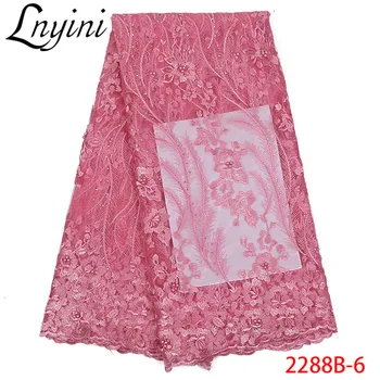 

2020 New Arrival African Lace Fabrics Baby Pink French Tulle Mesh Lace with Beads/Stones Embroidered Net Lace for Sewing L2288B