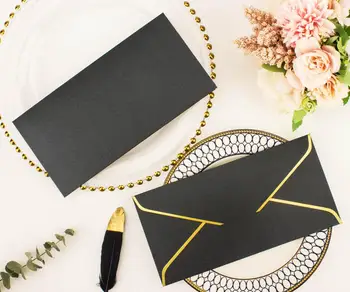 

Free Shipping 25x 250g 11x22cm Pearl Paper Gold stamping envelopes Navy blue Gray Gold Black for Wedding Invitation Cards gift