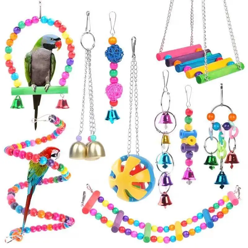Parrot Toy Kit Swing Hanging Bells Wooden Bridge Birds AccessoriesBird Toys AliExpress