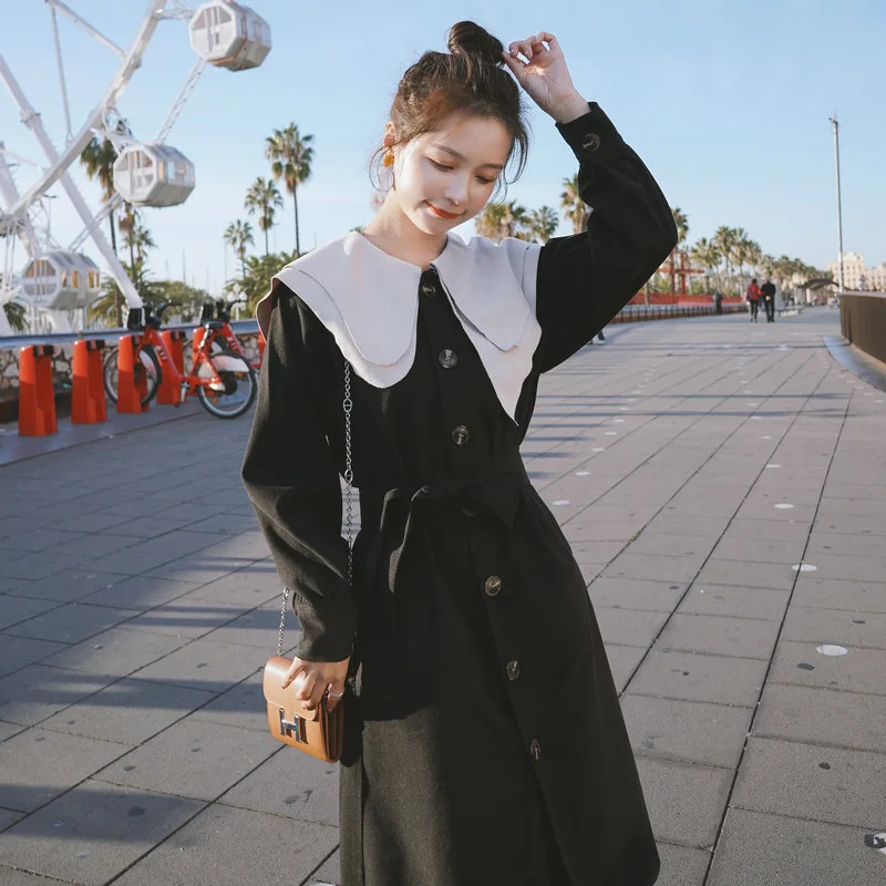 

Photo Shoot Peter Pan Collar Dress Women's Mid-length 2020 Spring Clothing New Style Long Sleeve Base Skirt Slimming Korean-styl