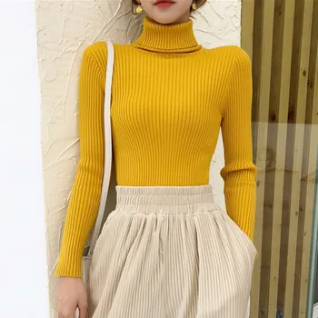 

Womens Autumn Sweaters Slim Long Sleeve High Neck Knit Pullover Sexy Slim Sweater Tops