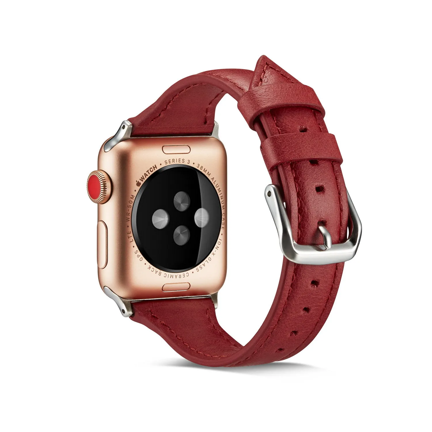 Ремешок для apple watch 4 5 44 мм 40 мм correa iwatch ремешок 5 4 3 ремешок 42 мм 38 мм Узкий Тонкий кожаный ремень аксессуары для браслетов - Цвет ремешка: Red
