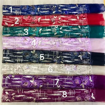 

African Lace Fabrics 2021green/gold High Quality Lace Sequins Green Nigerian Sequence Lace Fabrics French Tulle Lace Fabric