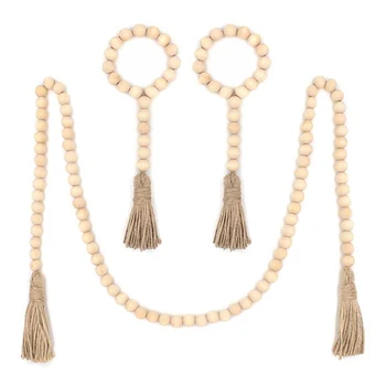 

3 /6Pcs Wood Bead Garland With Tassels Suit Farmhouse Beads Rustic Country Decor Prayer Beads Wall Hanging Decor