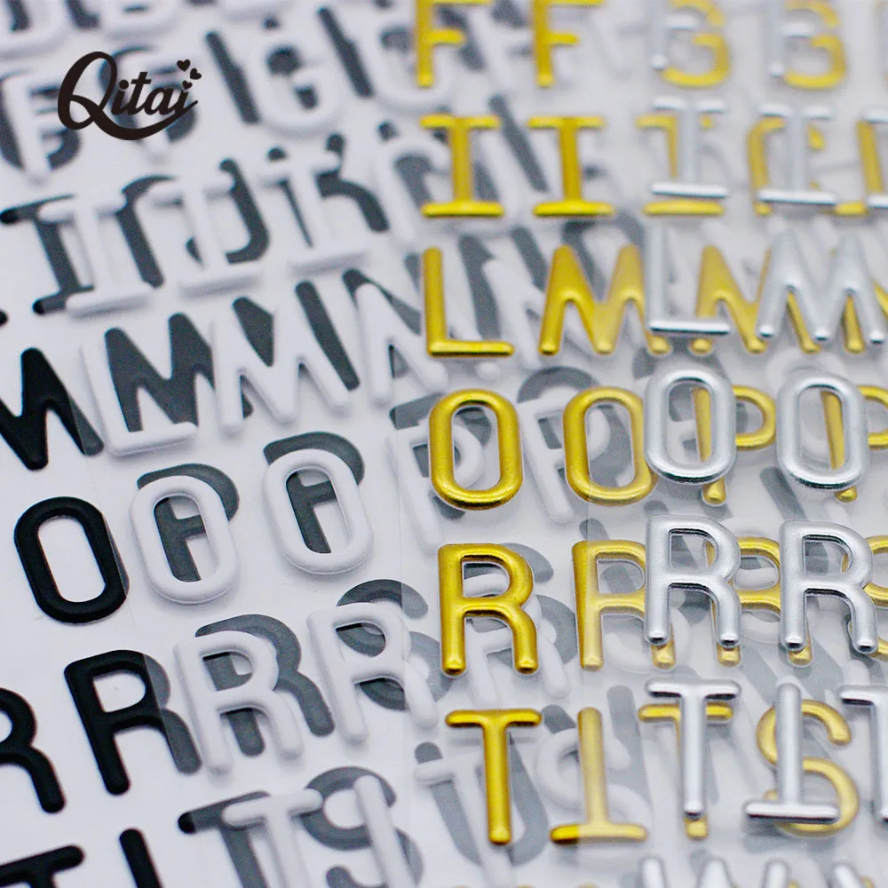 Alphabet Letter Numbers Puffy Sticker QITAI 4 sheets 24Cm*12Cm Silver/Gold /black/white Decorative for DIY Scrapbooking PS002 - Image 6