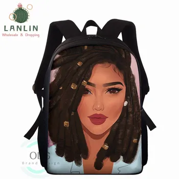 

LANLIN Black Women Art Printed Teen Girls School Backpack Bags Big Capacity Campus Backpacks for Children Schoolbags Rucksack