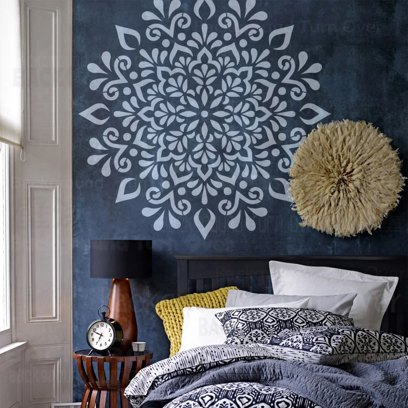 70cm - 110cm Stencils Wall Furniture Template Reusable Paint Big For Large Huge Giant Mandala Indian Arabic Ethnic Round S064 afbeelding