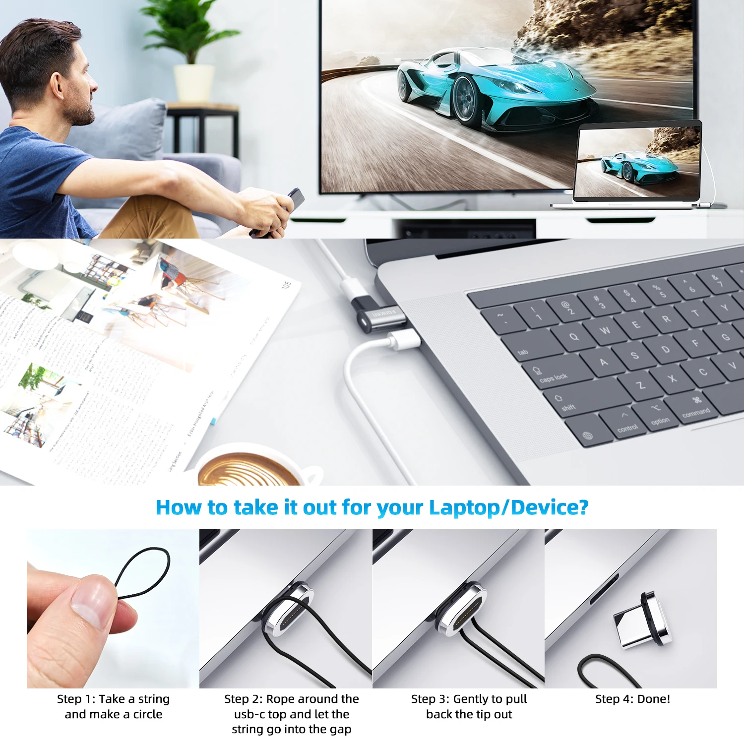PD 100W USB Type C Magnetic Charge Adapter For Macbook 24Pin USB C 3.1 Fast Charging