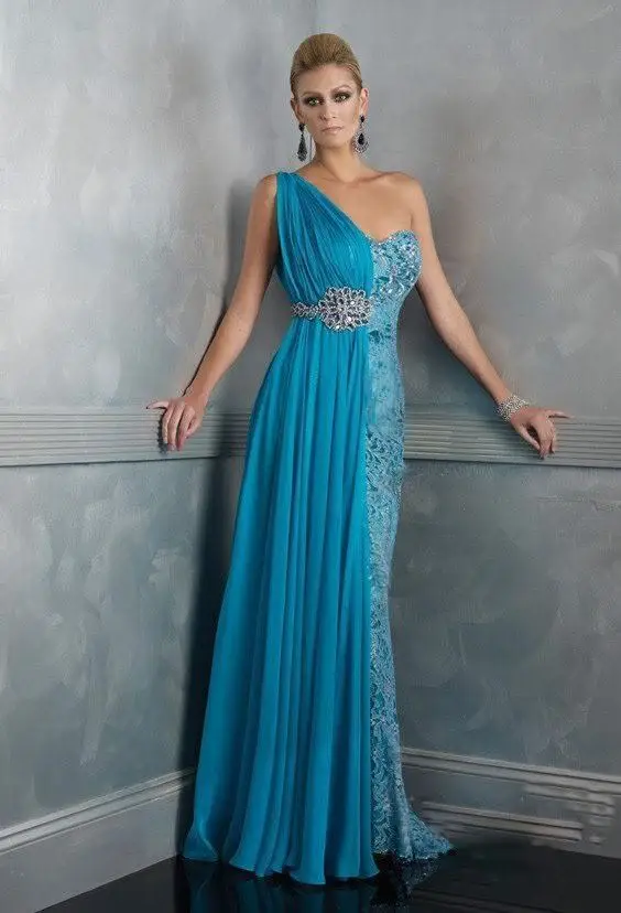Vestido de noiva на одно плечо голубого вечерние торжественное мероприятие; со стразами; с бисером шифоновое платье для выпускного вечера, вечернее платье из кружева, платья для матери невесты