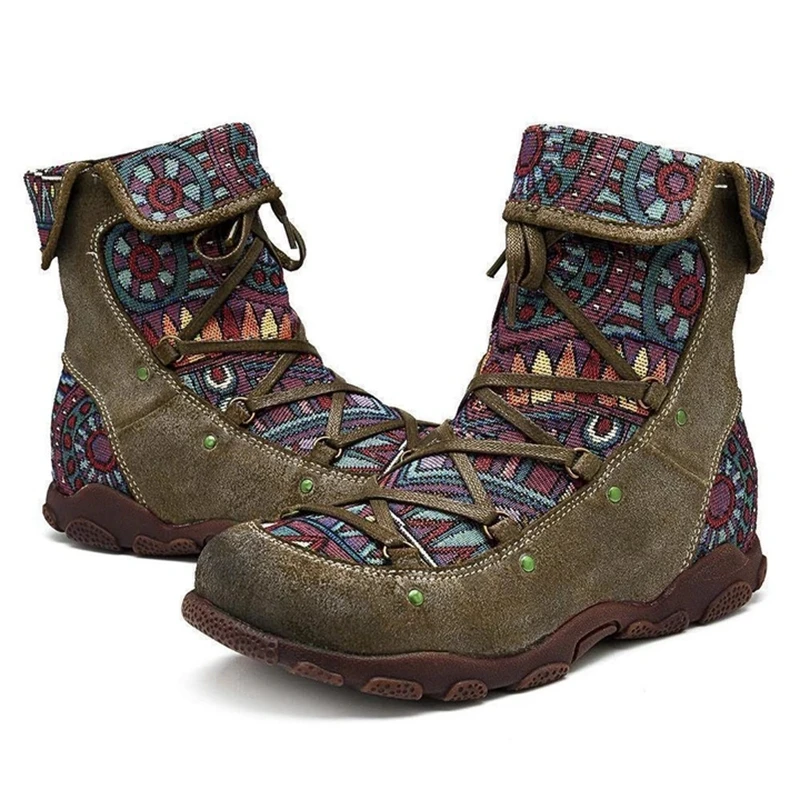 Laamei/; женские ботинки с вышивкой; сезон осень-зима; женские полусапожки с круглым носком в стиле бохо; женские ботинки на шнуровке; Повседневная обувь; Прямая поставка