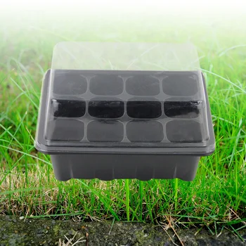 

5 Pcs 18x14x6cm Seedling Tray Sprout Plate 12-Cells Nursery Pots Tray with Transparent Lids Box For Gardening Bonsai (Black)