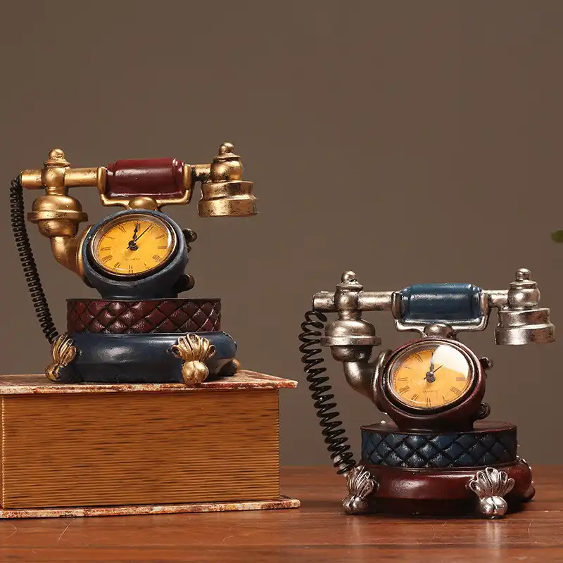 American Style Retro Telephone Model Table Clock Office Desktop Clock Living Room Clock Creative Cafe Restaurant Decoration Desk Table Clocks Aliexpress