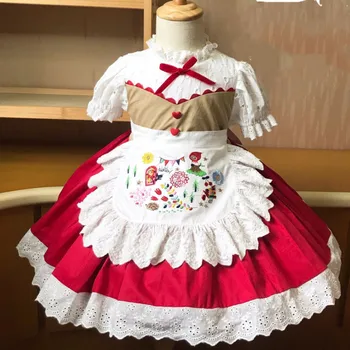 

2020 Summer vintage Spanish lolita princess dress Embroidery print dress for girls birthday party ball gown dress