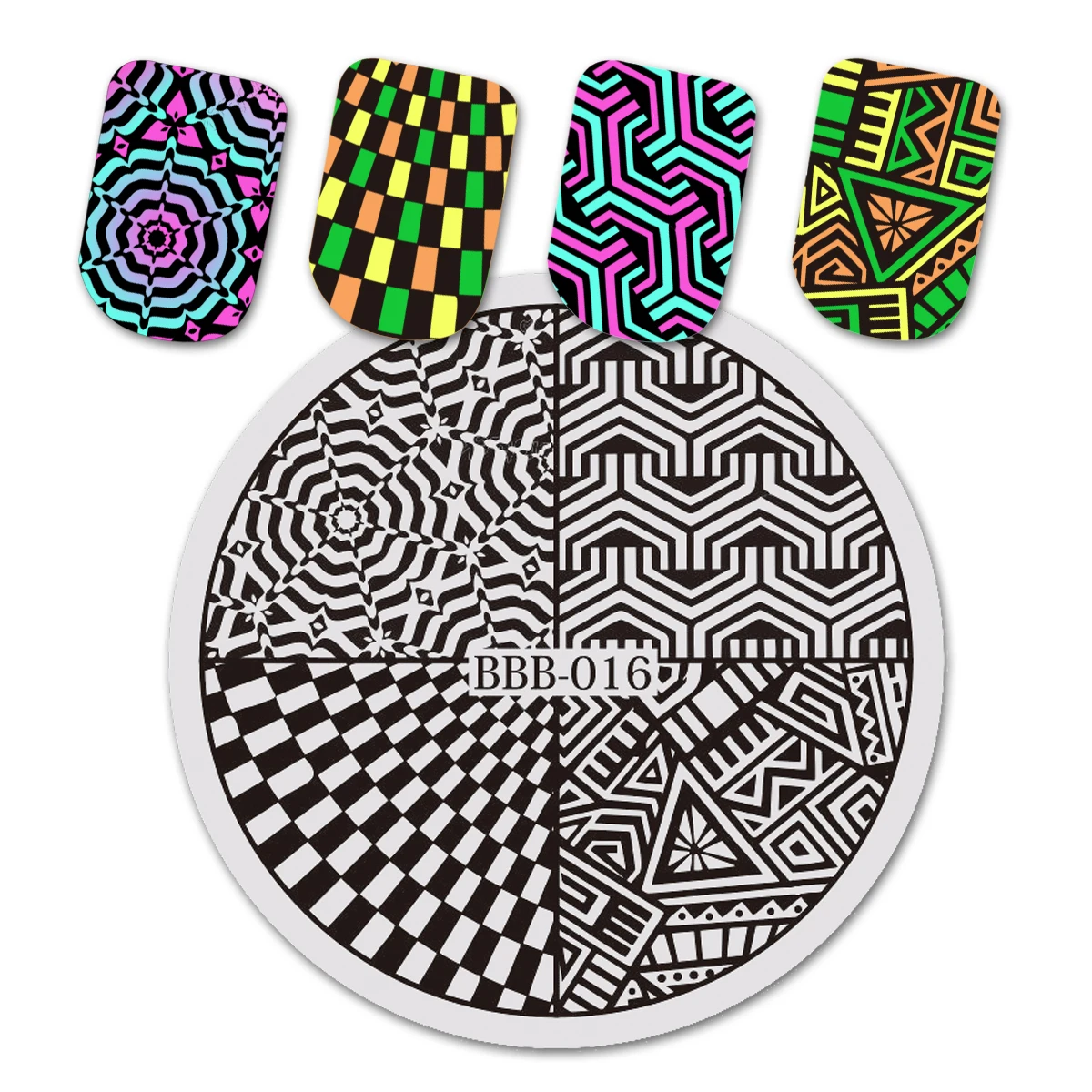 

BeautyBigBang Geometry Round Stamping Template Geometric Pattern Manicure Nail Art Stamp Image Plate Easy Satisfying