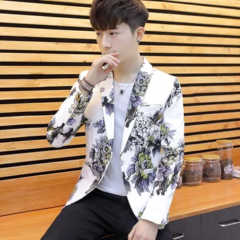 

Men Slim Fit Suit 19 Autumn Handsome Personality Small Suit Night Show Leisure Suit Thin Section Coat