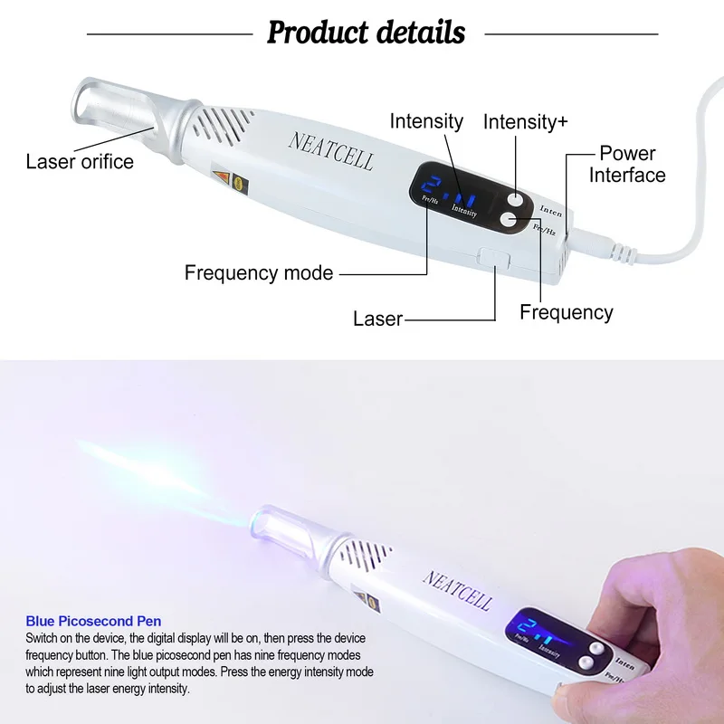 Professional Laser Picosecond Pen Blue&Red Remove Tattoo Laser Pen Freckle Acne Mole Dark Spot Pigment Tattoo Removal Machine