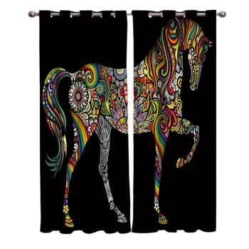 

Color Horse Art Window Curtains Home Decor Kitchen Items Curtain Panel Curtains for Living Room