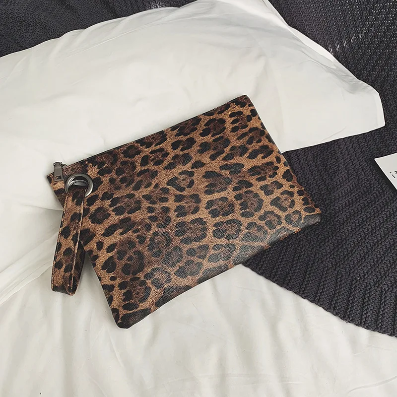 Casual Bags for Women Animal Print Leopard Clutch Female Fashion Design Leather Wallet Messenger Bag Ladies Elegant Handbag