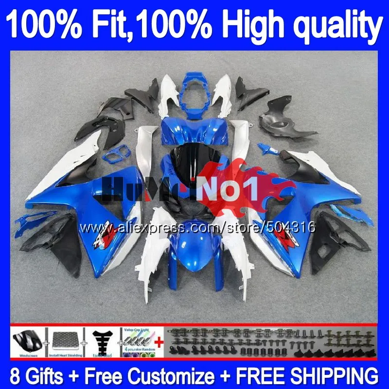 Инъекции для SUZUKI GSX-R1000 GSXR 1000 K9 23MC. 8 GSXR1000 2009 2010 2011 2012 2013 09, 10, 11, 12, 13 лет, 16 обтекатель OEM белого и синего цвета