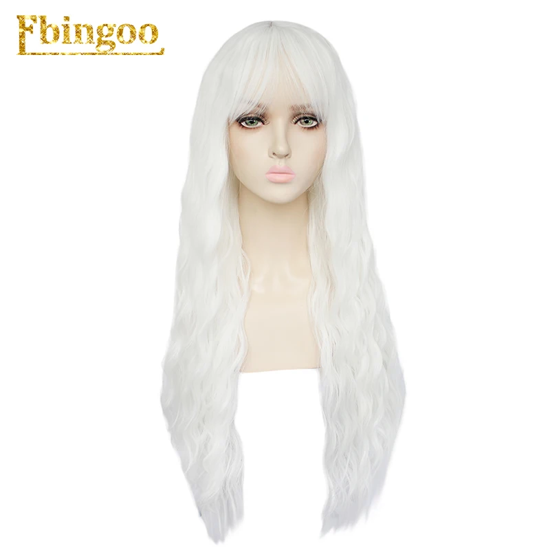 Ebingoo длинный глубокий рулон волна блонд черный белый розовый синий синтетический парик с аккуратной челкой для женщин высокотемпературное волокно