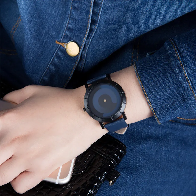 Уникальные креативные Vortex кварцевые кожаные Наручные часы женские подарки унисекс градиентный цвет женские Авроры вращающиеся часы reloj hombre - Цвет: Blue