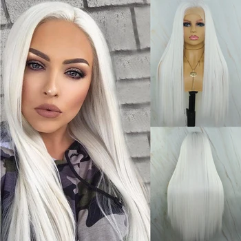 

Beautiful Diary Silky Straight Synthetic Lace Front Wigs For Women Platinum Color Futura Hair 13x6Heat Resistant Lace Front Wig