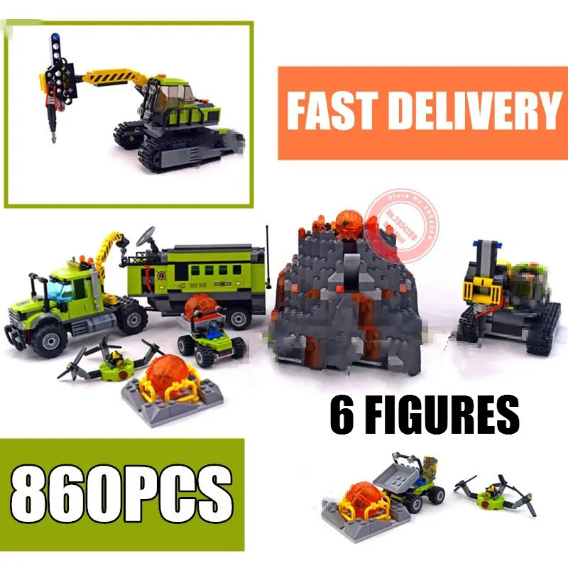 

New Exploration Base Geological Prospecting Fit Legoings Volcano Figures Model City Building Block Bricks Toy Birthday Gift Kid