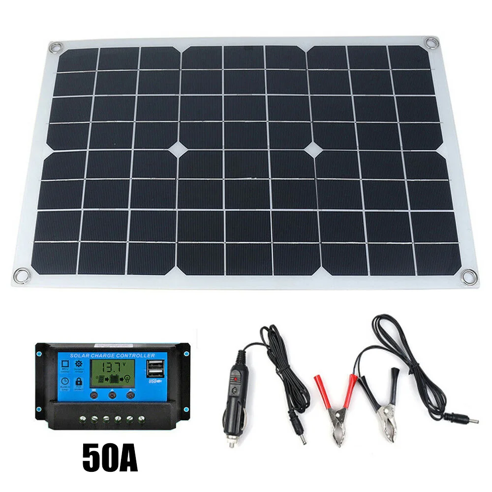 50W 12 W/5 V батареи из монокристаллического кремния Панели солнечные с двойным выходом USB Солнечный Батарея Зарядное устройство с максимальной точкой мощности, Солнечный контроллер заряда Портативный дорожная сумка