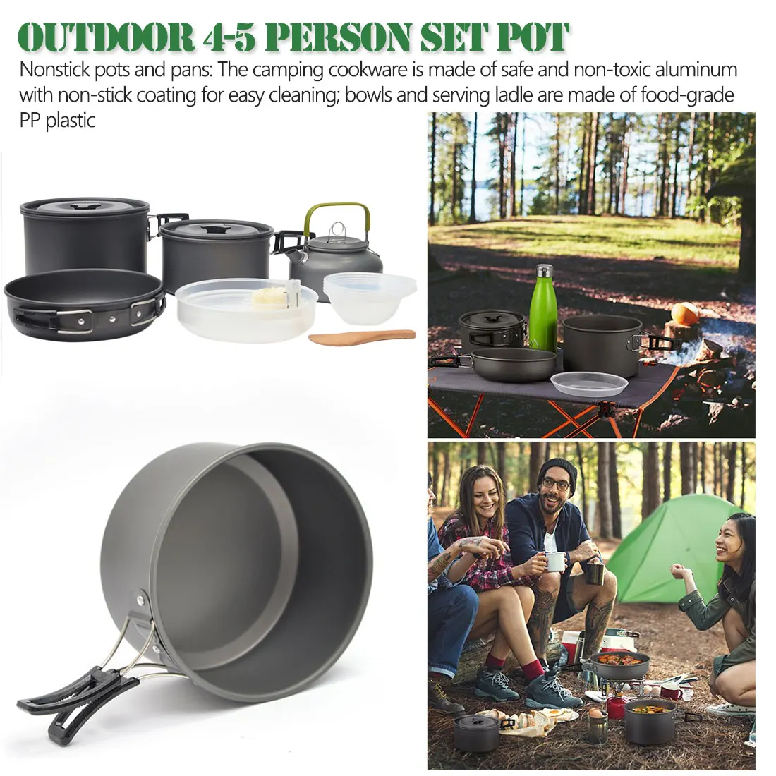

Non-stick cooking pot Outdoor Cooking Set Camping Cookware Travel Tableware Pots Pan Coffee Kettle Picnic Set Camping Tableware