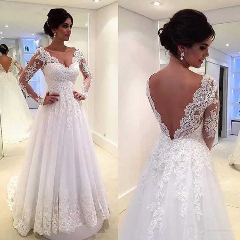 Кружевное свадебное платье с длинными рукавами Vestido De Noiva невесты v образным
