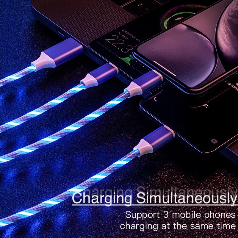 3 в 1 стример светодиодный USB кабель Micro USB кабель и type C кабель и кабель IOS Зарядка синхронизации для Iphone huawei Xiaomi Redmi LG и т. Д