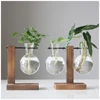 Hydroponic Plant Flower Vases Terrarium Vintage Flower Pot Bulb Transparent Glass Vase Wooden Frame Tabletop Home Bonsai Decor 4