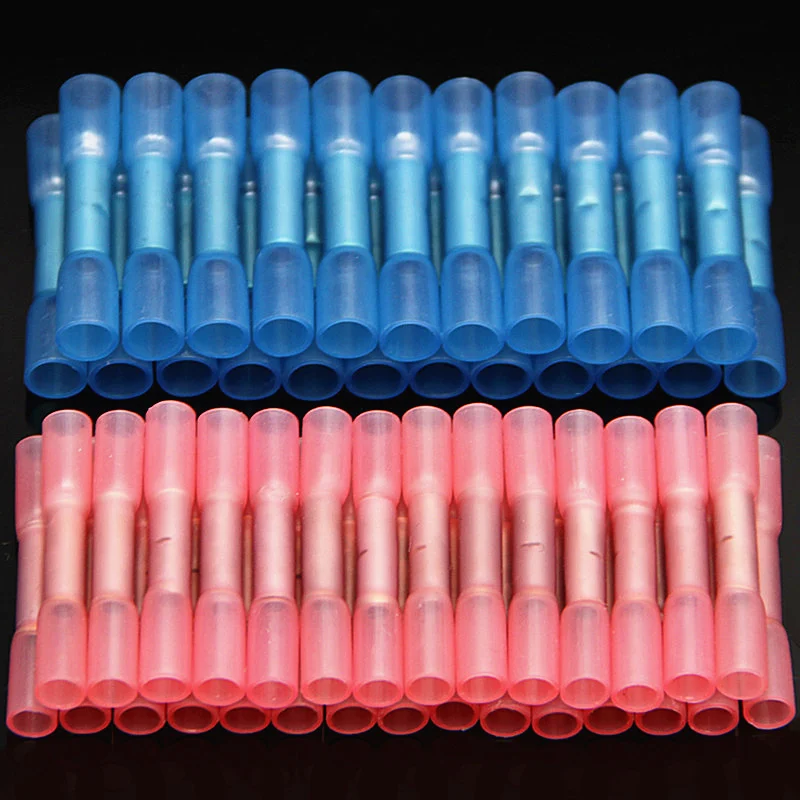 

50PCS Heat Shrink Crimp Terminals Waterproof Fully Insulated Seal Butt Electrical Wire Connectors Blue Red 14-22AWG