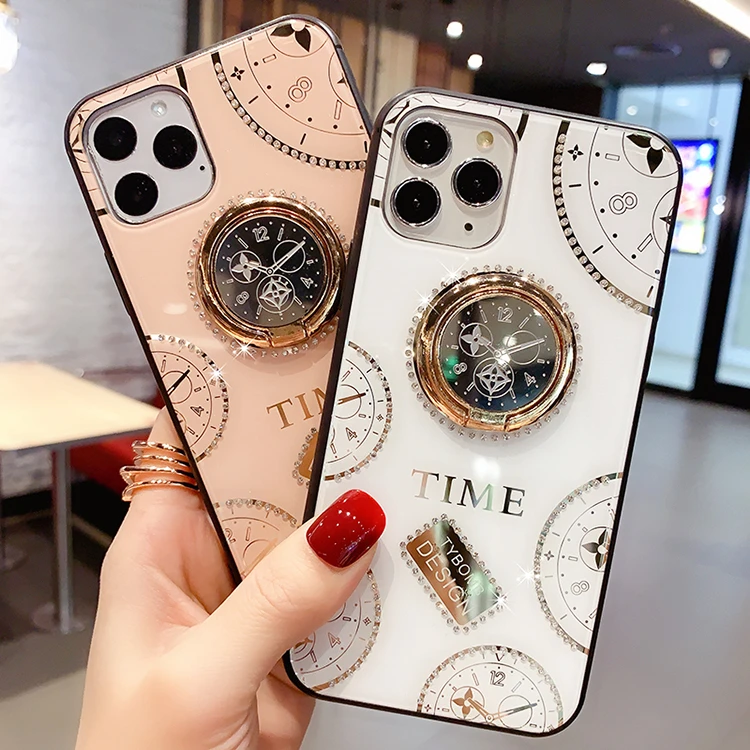 

Luxury Clock Phone Case For iPhone 6 6s 7 8 Plus Diamond Ring Back Cover Fashion Phone Case For iPhone X XR Xs Max 11 Pro Max