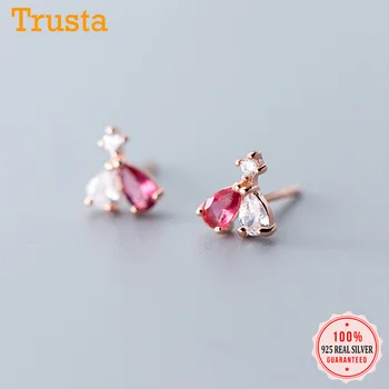 

Trustdavis Genuine 100% 925 Sterling Silver Sweet Dazzling White Red CZ Stud Earrings For Women Wedding Jewelry Gift DS2184