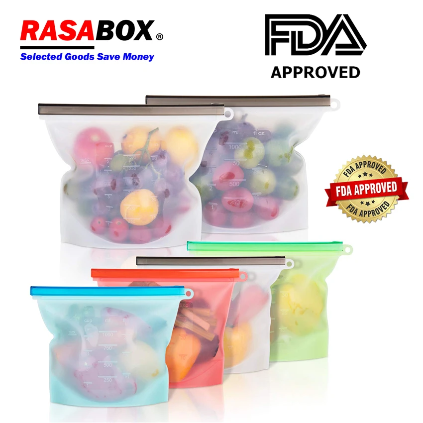 

RASABOX - Food Storage & Organization Sets, Reusable Silicone Bags, Freezer for Snack Lunch Sandwich, Dishwasher Safe