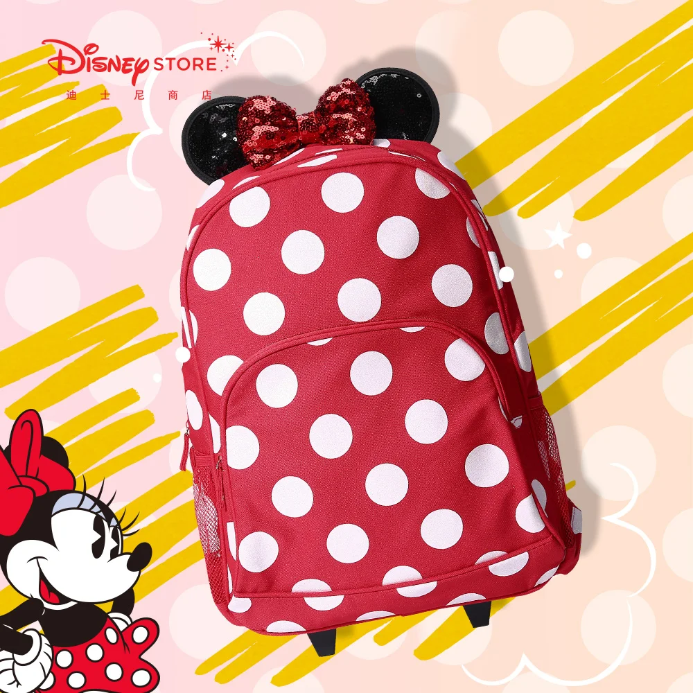 

Original Disney Store Cute Minnie Red Roller Trolley Bag Backpack Student School Bag Trolley Backpack Bag School