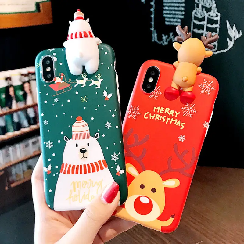 

For iPhone 6 6S 7 8 Plus X XS Max Cartoon Christmas 3D Deer & Snowman Soft TPU Cases For iPhone X XS XR 7 8 Plus Merry Chritmas