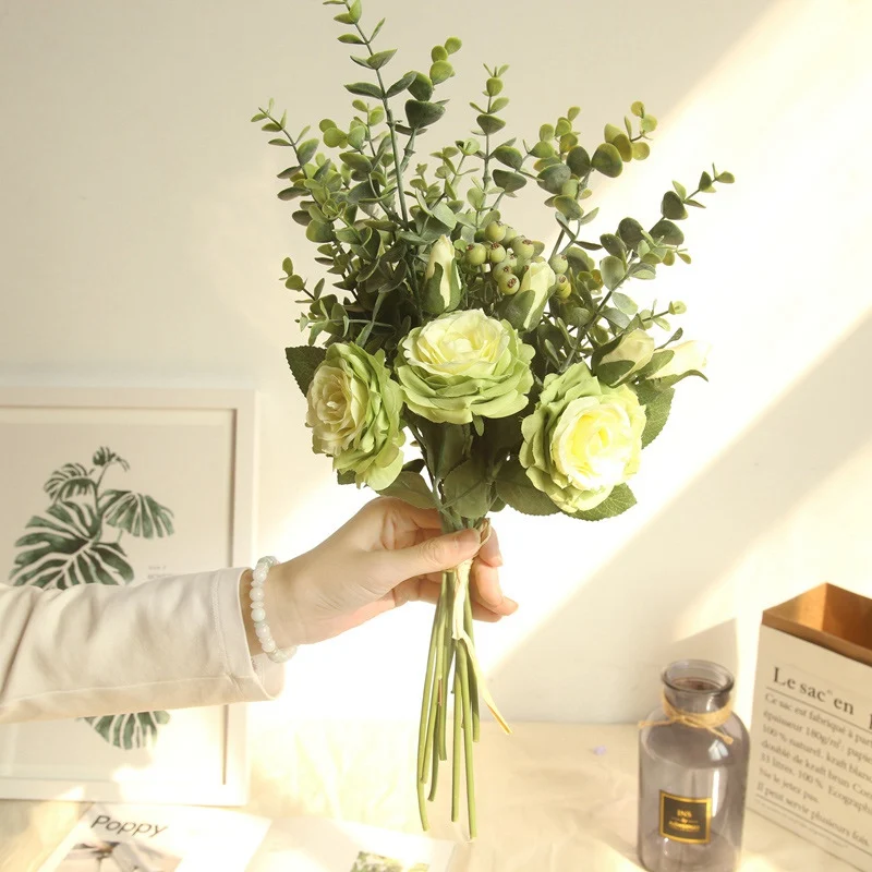 

Milda Ins Eucalyptus Rose Bouquet Artificial Flower Decorative Wedding Boquet Holder Wall Artificial Flower