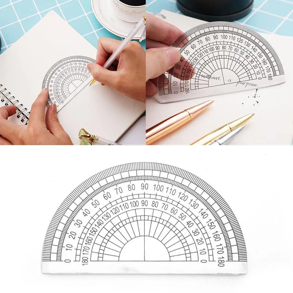 10 шт. пластиковый транспортир, 180 градусов, прозрачный студенческий математический набор, измерение, студенческий рисунок, треугольный угол линейки, измерительные инструменты