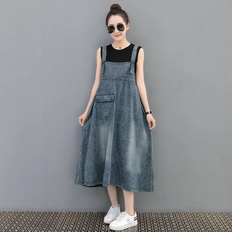 2020 New Loose Summer Denim Women Elegant Vestido Jeans Dress Female Drawstring A-Line Ladies Long Dresses Vintage Casual | Женская