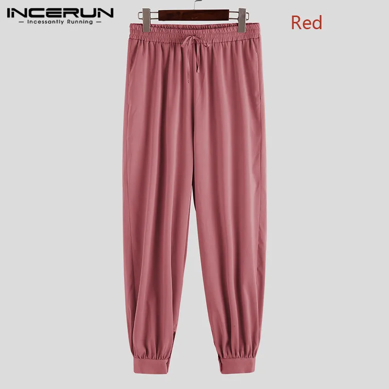 Red Pants INCERUN, мужские винтажные штаны, для бега, эластичная талия, для тренировок, мешковатые спортивные штаны, одноцветные,, для улицы, Ретро стиль, повседневные брюки, мужские S-5XL - Цвет: Red Pants