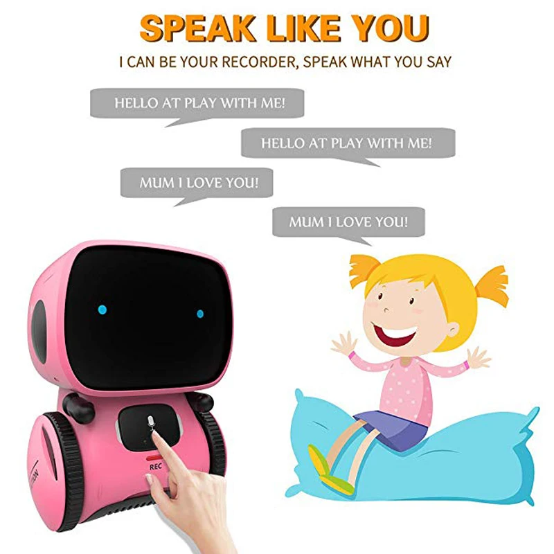 2022 New Toy Pink Robot Intelligent Robot Toy Dance Sing Repeating Recorder Touch Control Voice Control Gift Toy for Kids Age3+ 5